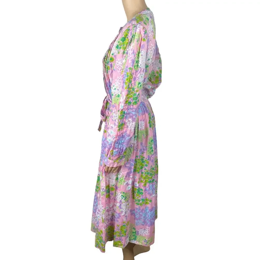 Vintage 1960s Star of Siam Jeanoel Haxo Cotton Midi Dress Prairie Pockets Sz 10